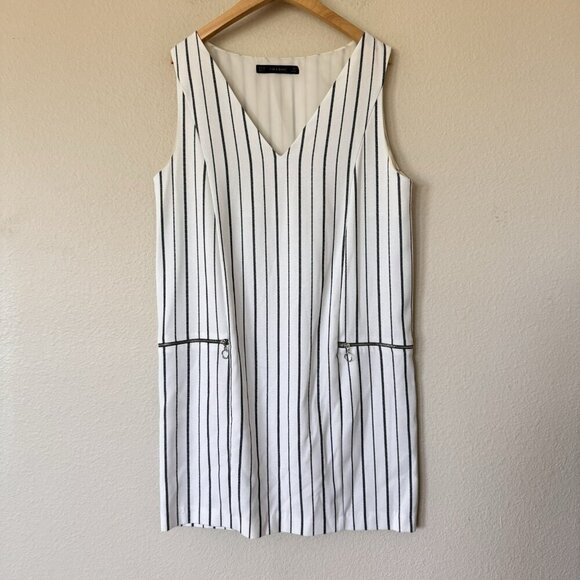 Zara Dresses & Skirts - Zara Basic Dress Womens M White Blue Striped Sleeveless Shift Classic Preppy